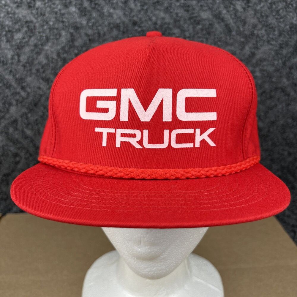 Vintage SnapBack Hat GMC Truck Red Rope Adjustable Cap USA Made